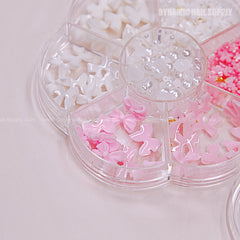 3D Flower White Pink Resin Bow Pearl Gold Bead Nail Charm Set Colorful Gems Decorations