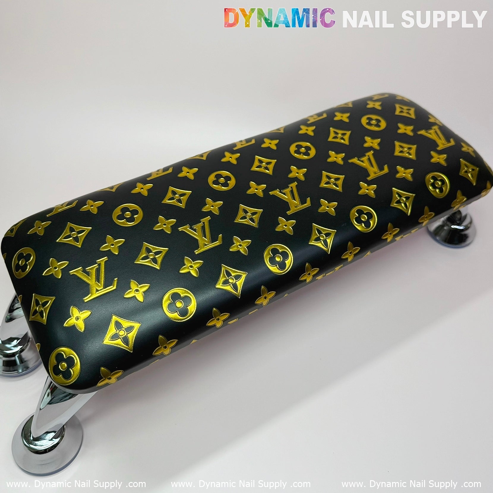 (Black Gold LV Pattern) Leather Cushion  Armrest with Pillow for Manicure Pedicure (Reposabrazos Para Manicura)
