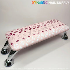 (Pink White LV Pattern) Leather Cushion  Armrest with Pillow for Manicure Pedicure (Reposabrazos Para Manicura)