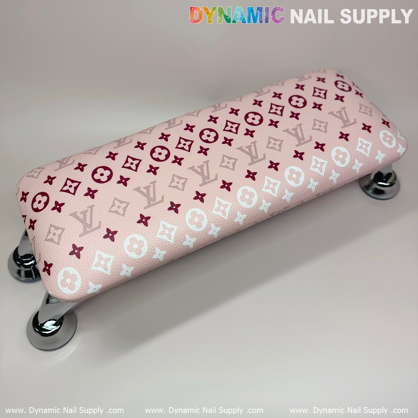 (Pink White LV Pattern) Leather Cushion  Armrest with Pillow for Manicure Pedicure (Reposabrazos Para Manicura)