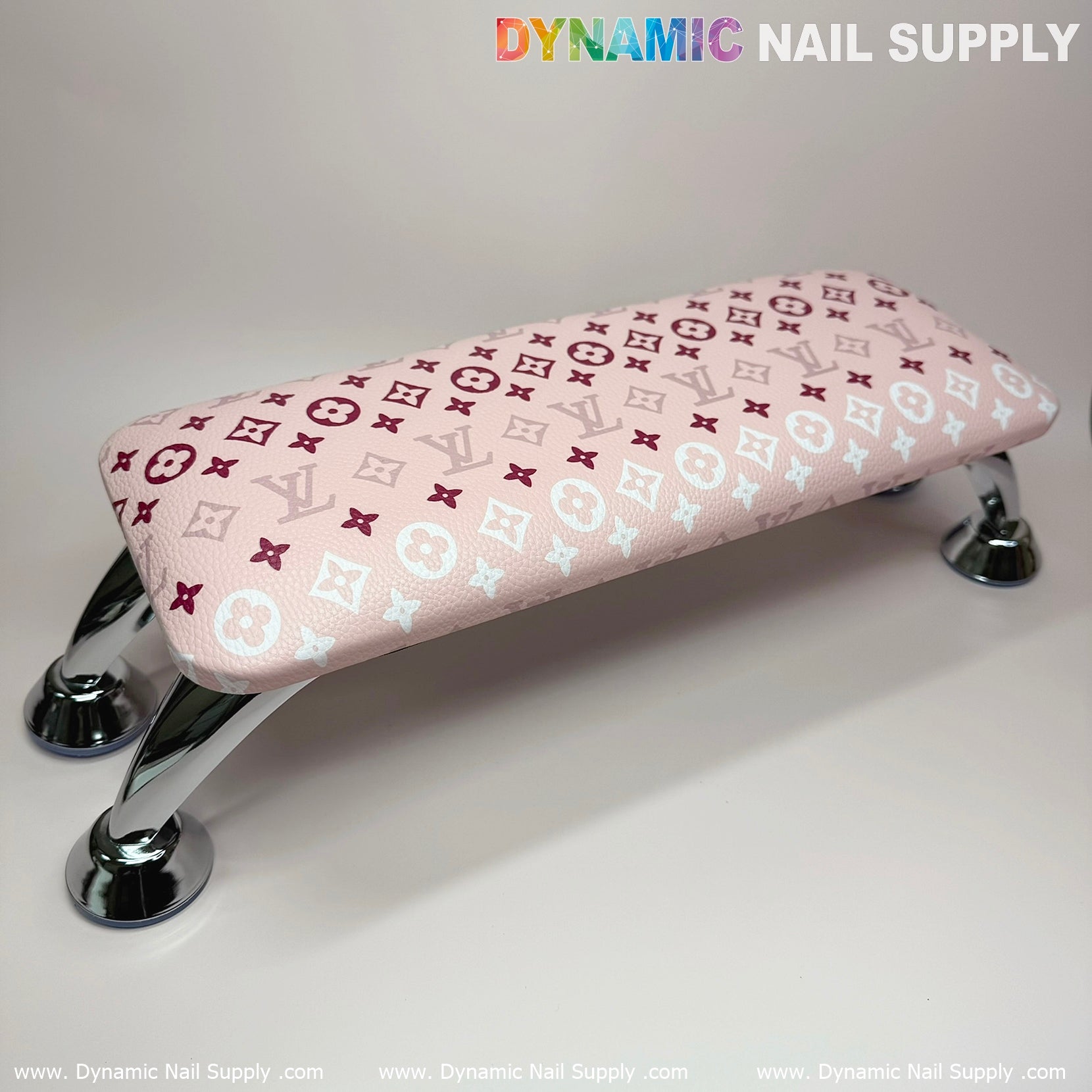 (Pink White LV Pattern) Leather Cushion  Armrest with Pillow for Manicure Pedicure (Reposabrazos Para Manicura)