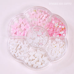 3D Flower White Pink Resin Bow Pearl Gold Bead Nail Charm Set Colorful Gems Decorations