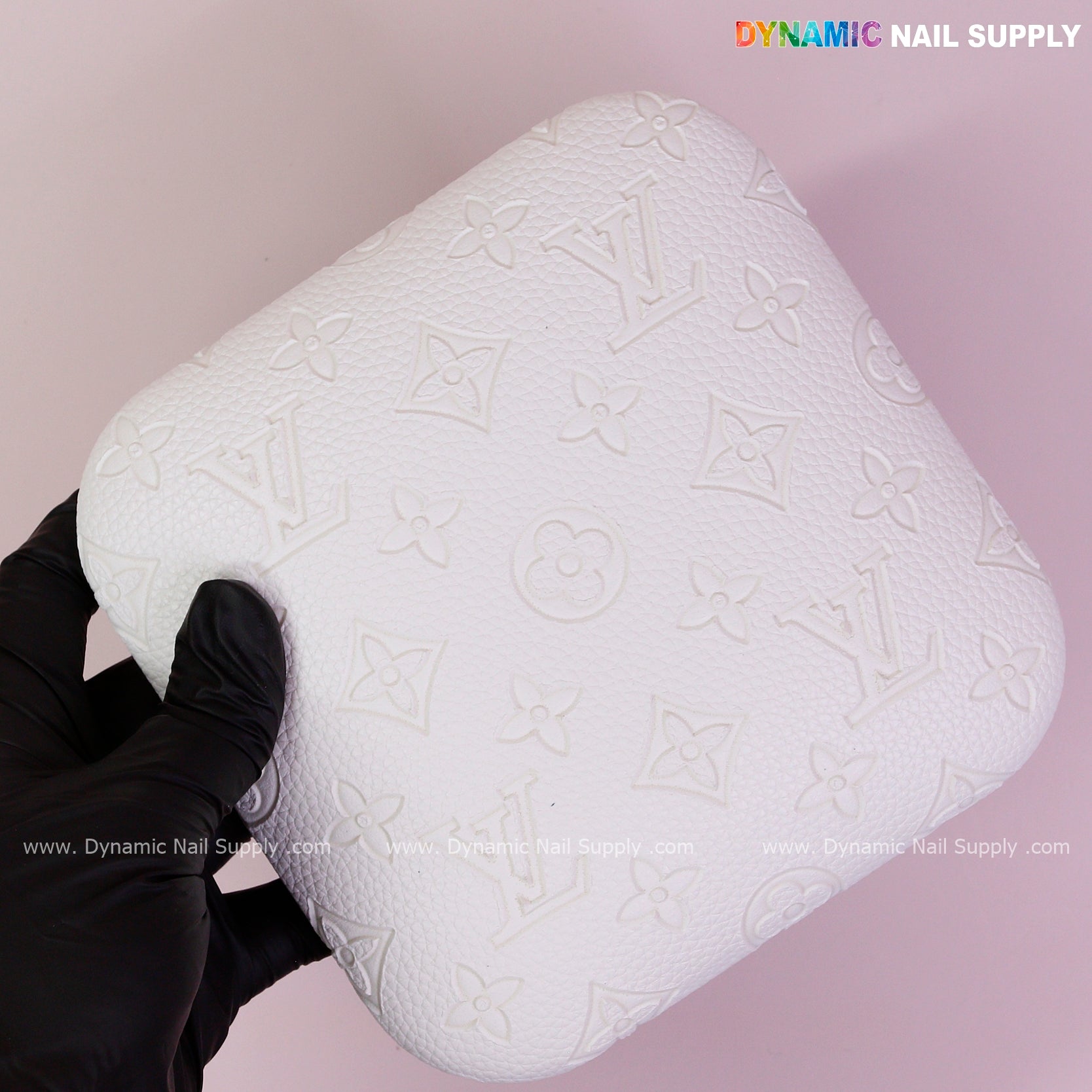 (White LV Engrave - Grain) Elbow Rest Pad for Nail Tech : PU Leather, Built for Long Hours Usage