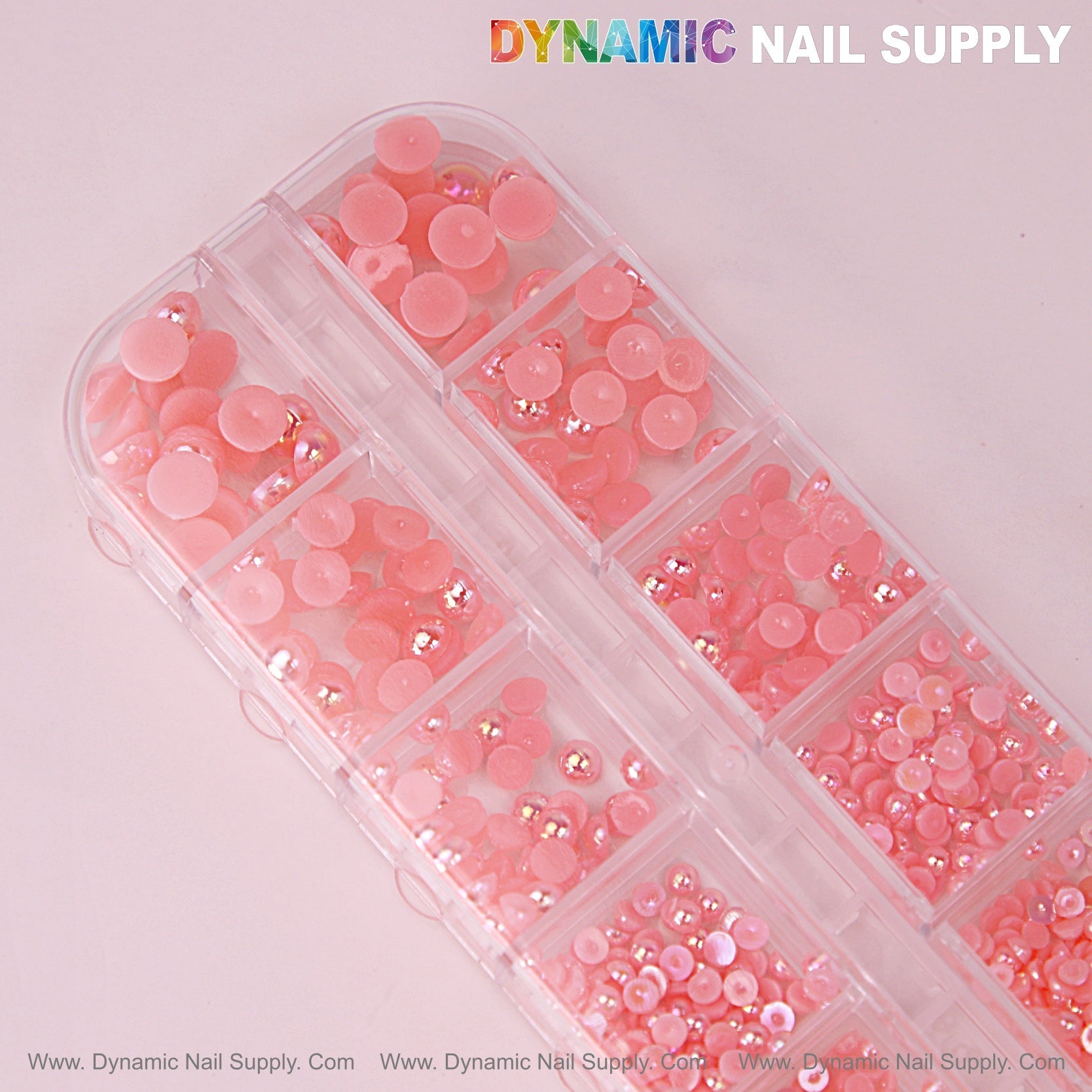 12 grid Pink Pearl Beads Nail Charms Mixed Sizes Round Flatback Stones DIY Designs