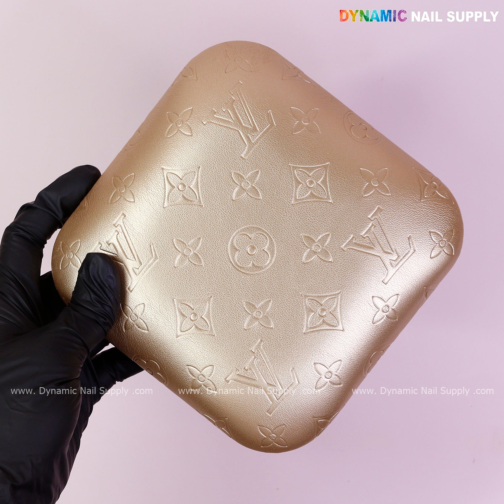 (Metallic Gold LV Engrave) Elbow Rest Pillow for Nail Tech : Soft Pu Leather, Supportive, Built for Long Hours