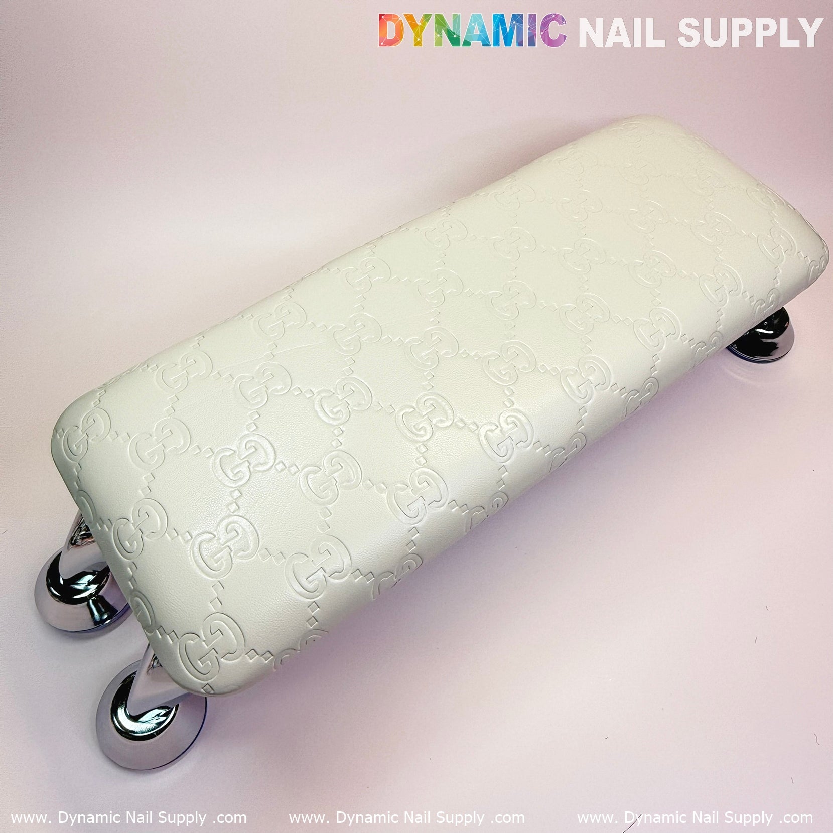 (White GC embossed) Armrest with Leather Cushion Pillow for Pedicure Manicure (Reposabrazos Para Manicura)