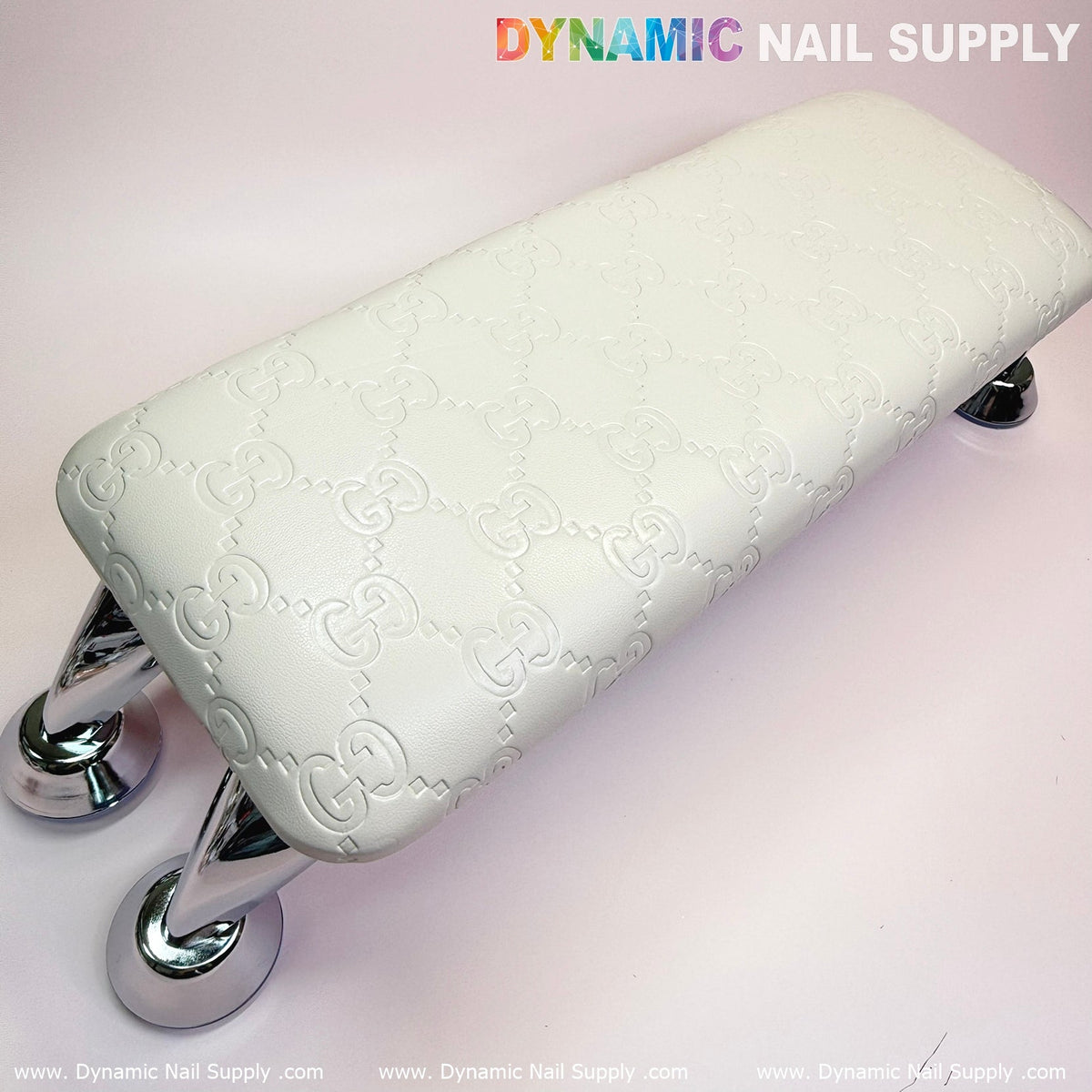 (White GC embossed) Armrest with Leather Cushion Pillow for Pedicure Manicure (Reposabrazos Para Manicura)