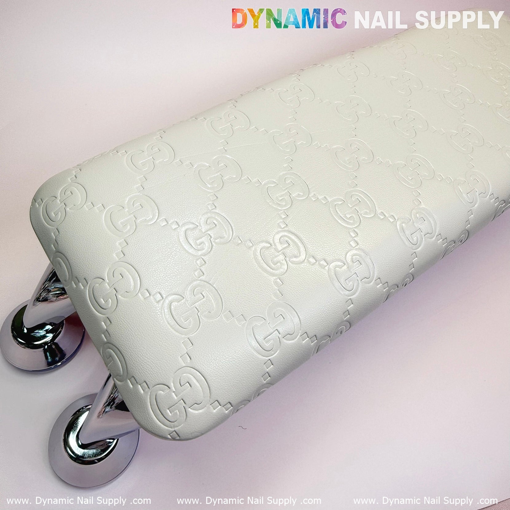 (White GC embossed) Armrest with Leather Cushion Pillow for Pedicure Manicure (Reposabrazos Para Manicura)