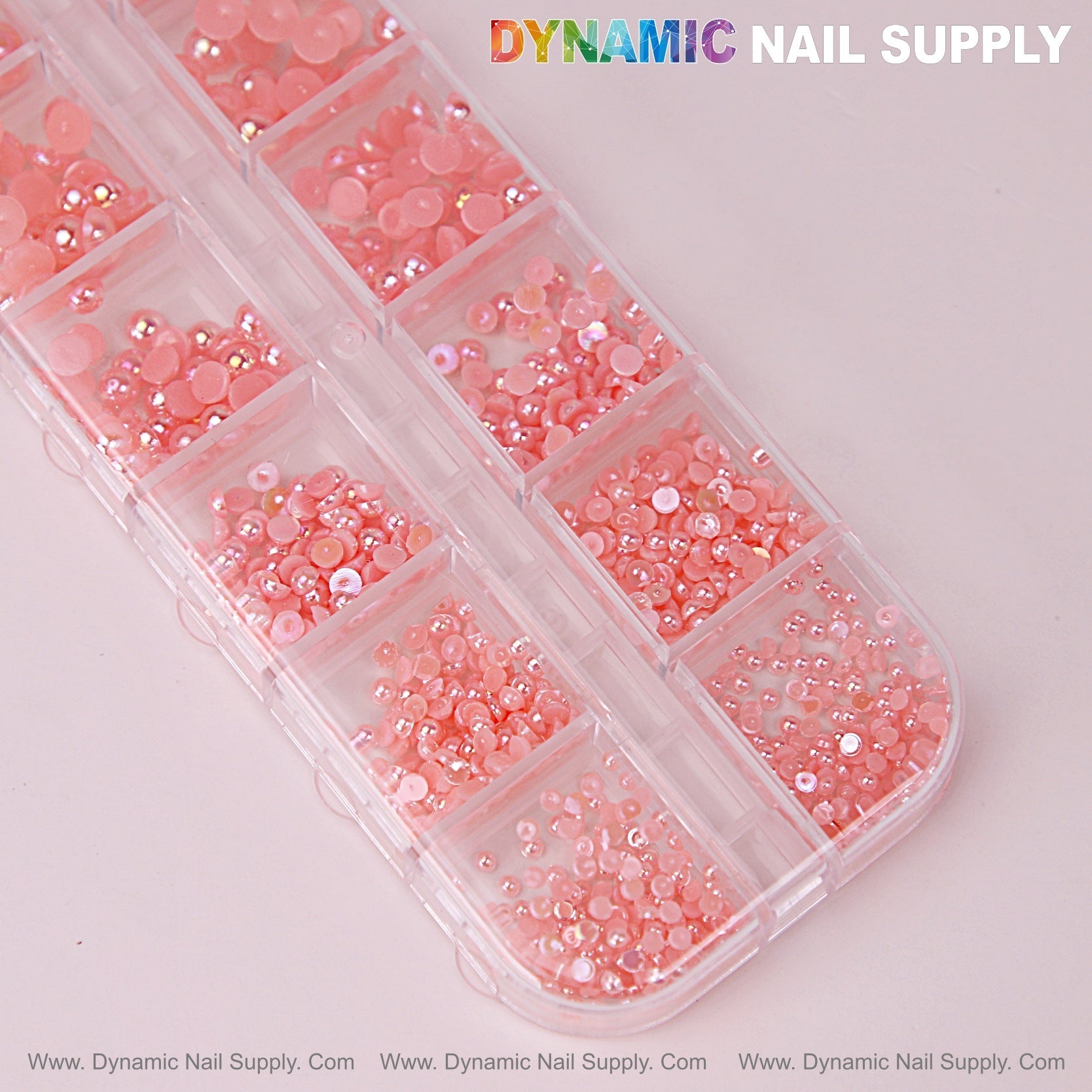 12 grid Pink Pearl Beads Nail Charms Mixed Sizes Round Flatback Stones DIY Designs