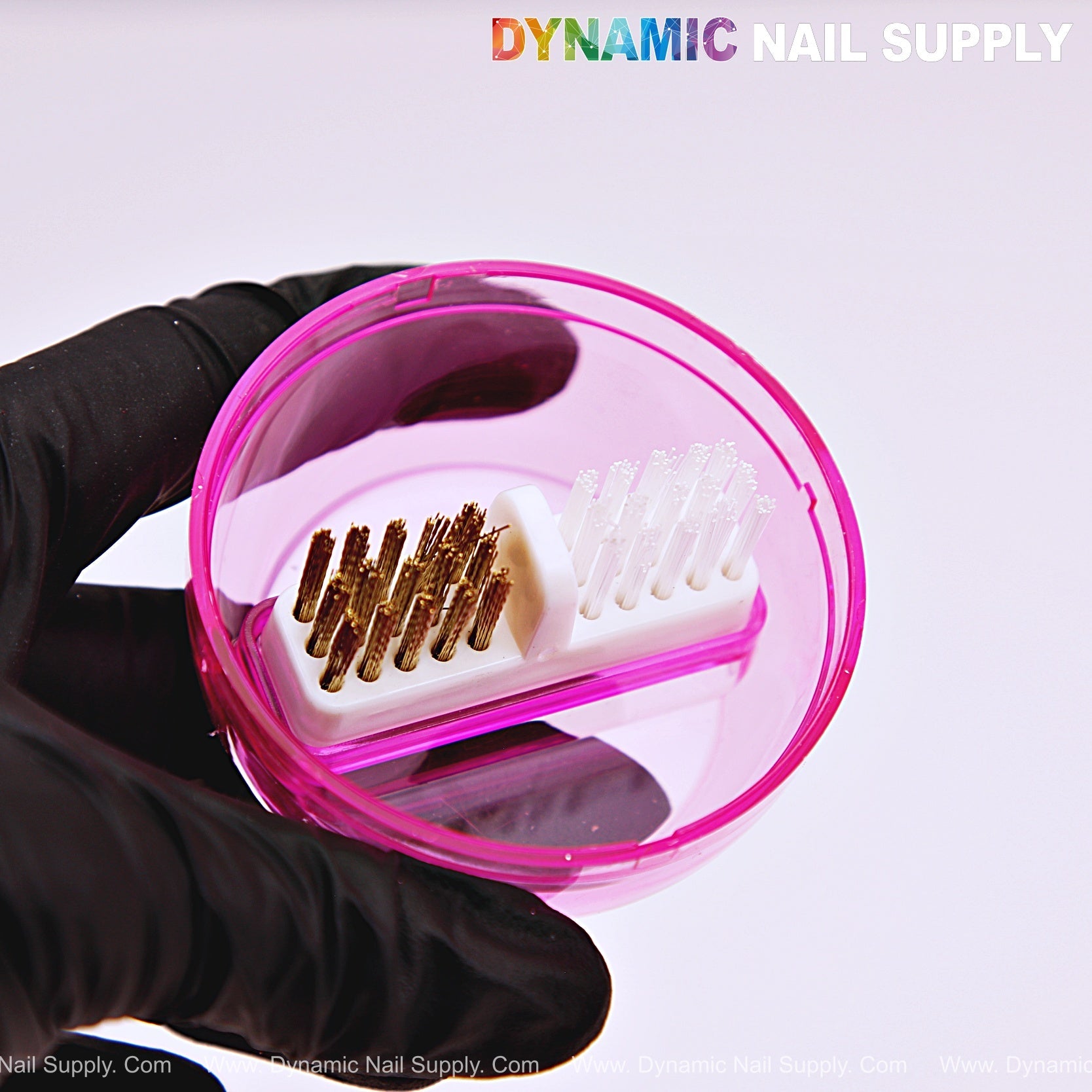 Clear Pink Drill Bit Cleaner Tool Case with Steel & Nylon Wire Brush for Cleaning Tungsten Carbide Ceramic Nail Drill Bits