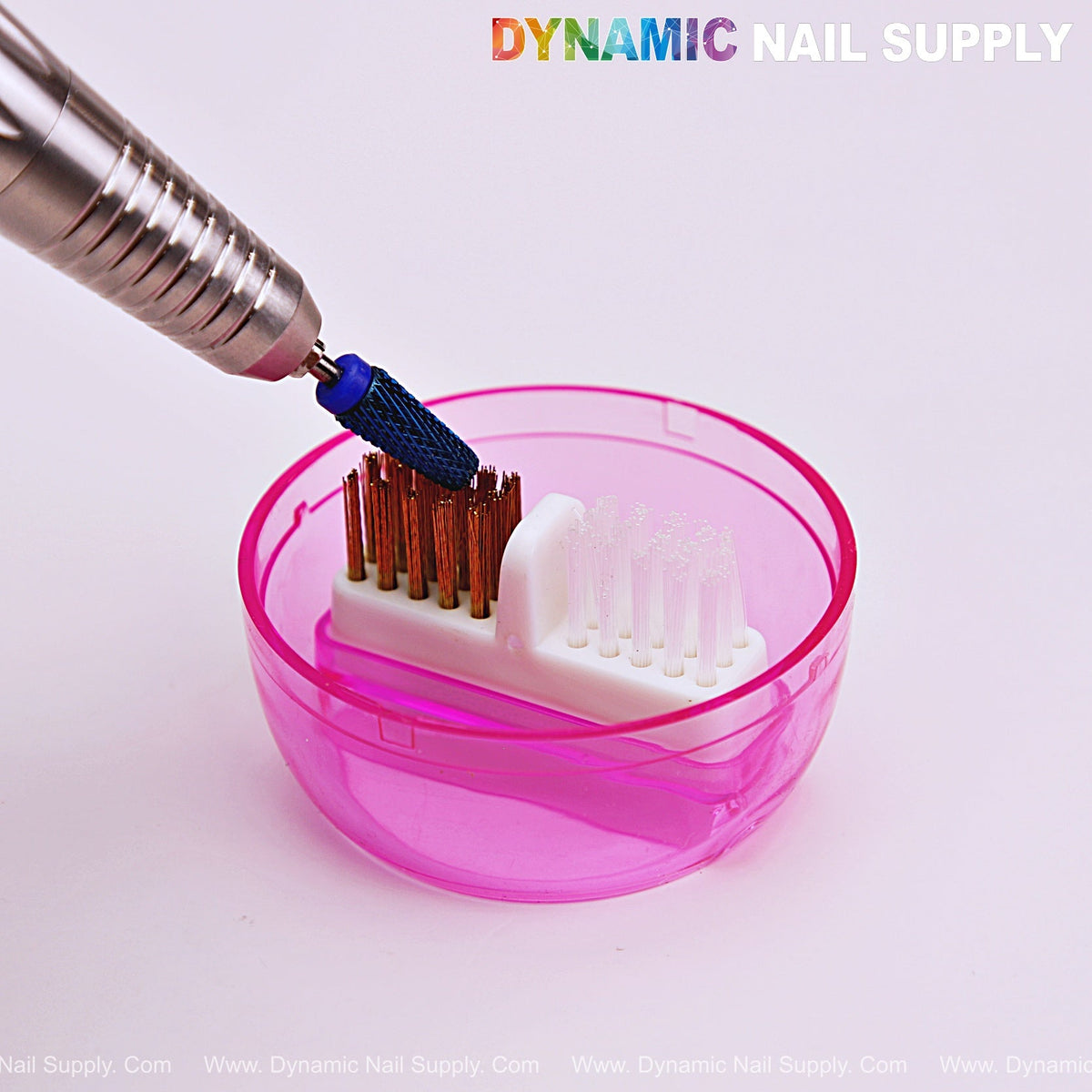 Clear Pink Drill Bit Cleaner Tool Case with Steel & Nylon Wire Brush for Cleaning Tungsten Carbide Ceramic Nail Drill Bits