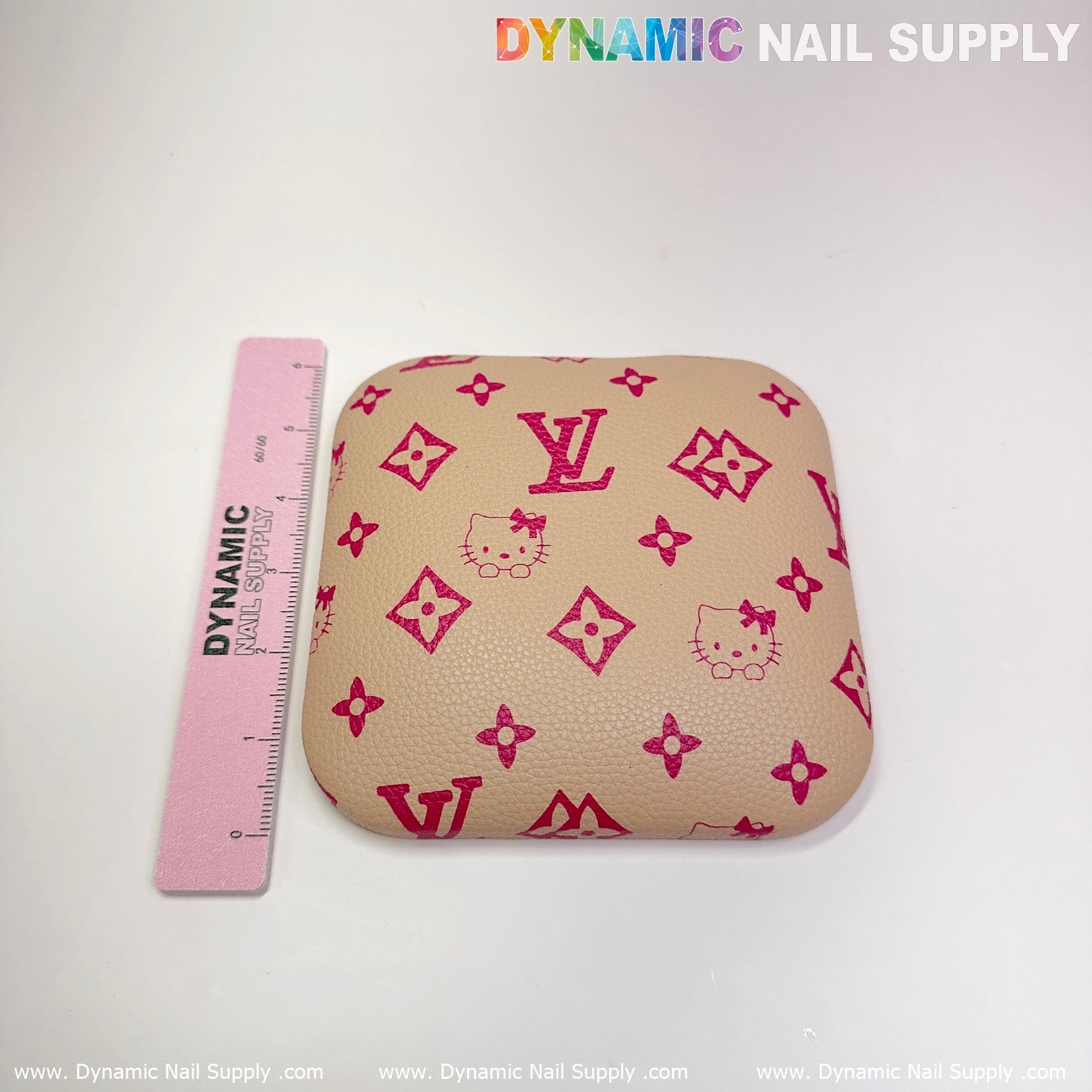 (Khaki LV Kitty Grain) Leather Elbow Cushion Pad Arm Rest Support for Manicure Nail Desk