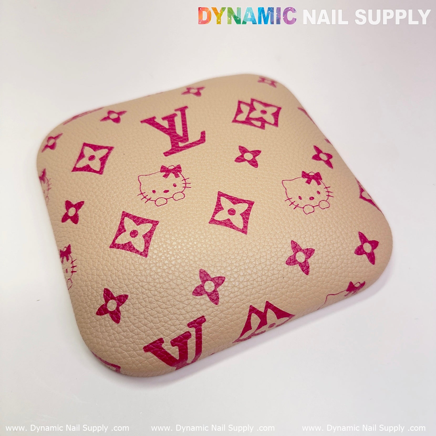 (Khaki LV Kitty Grain) Leather Elbow Cushion Pad Arm Rest Support for Manicure Nail Desk