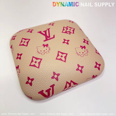 (Khaki LV Kitty Grain) Leather Elbow Cushion Pad Arm Rest Support for Manicure Nail Desk