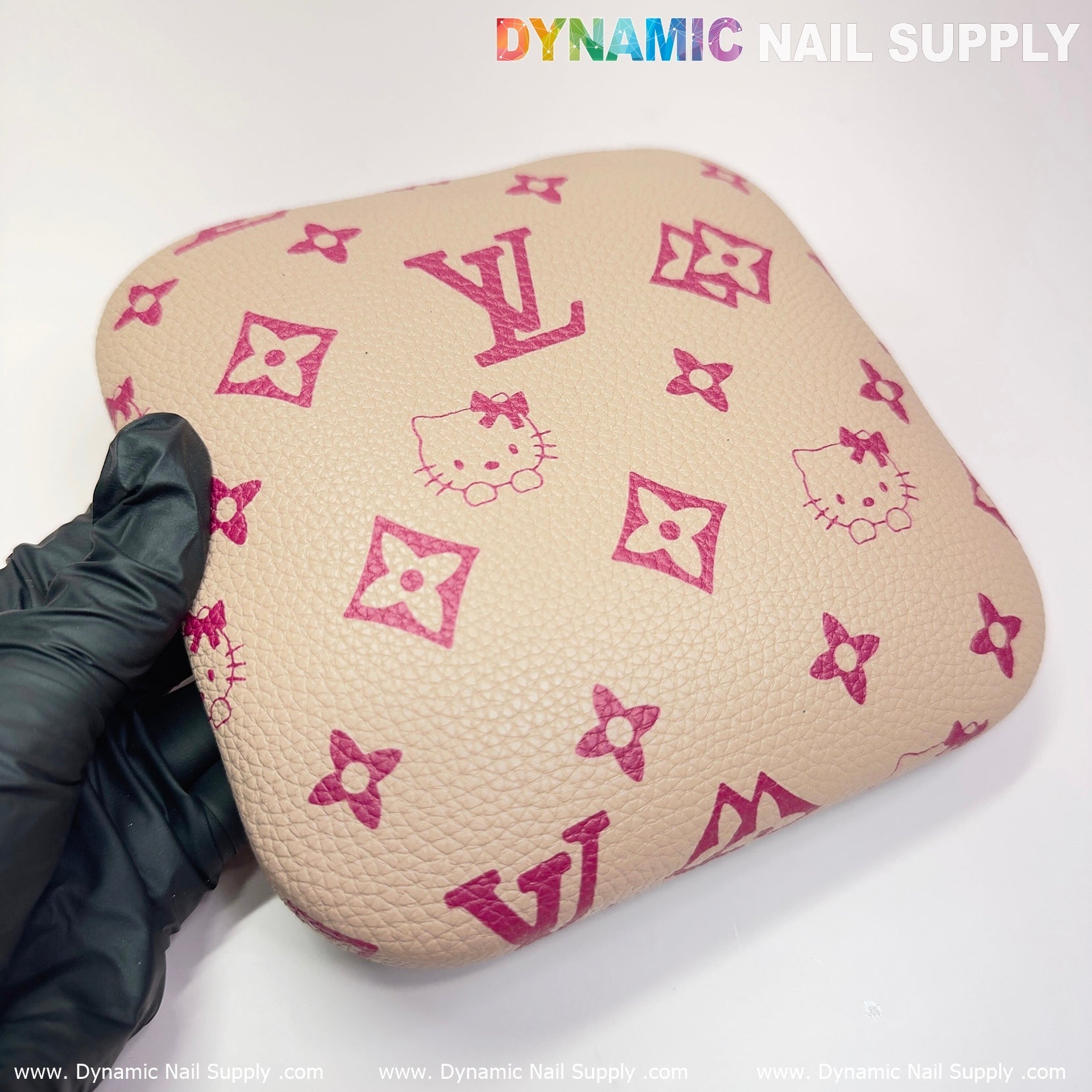 (Khaki LV Kitty Grain) Leather Elbow Cushion Pad Arm Rest Support for Manicure Nail Desk