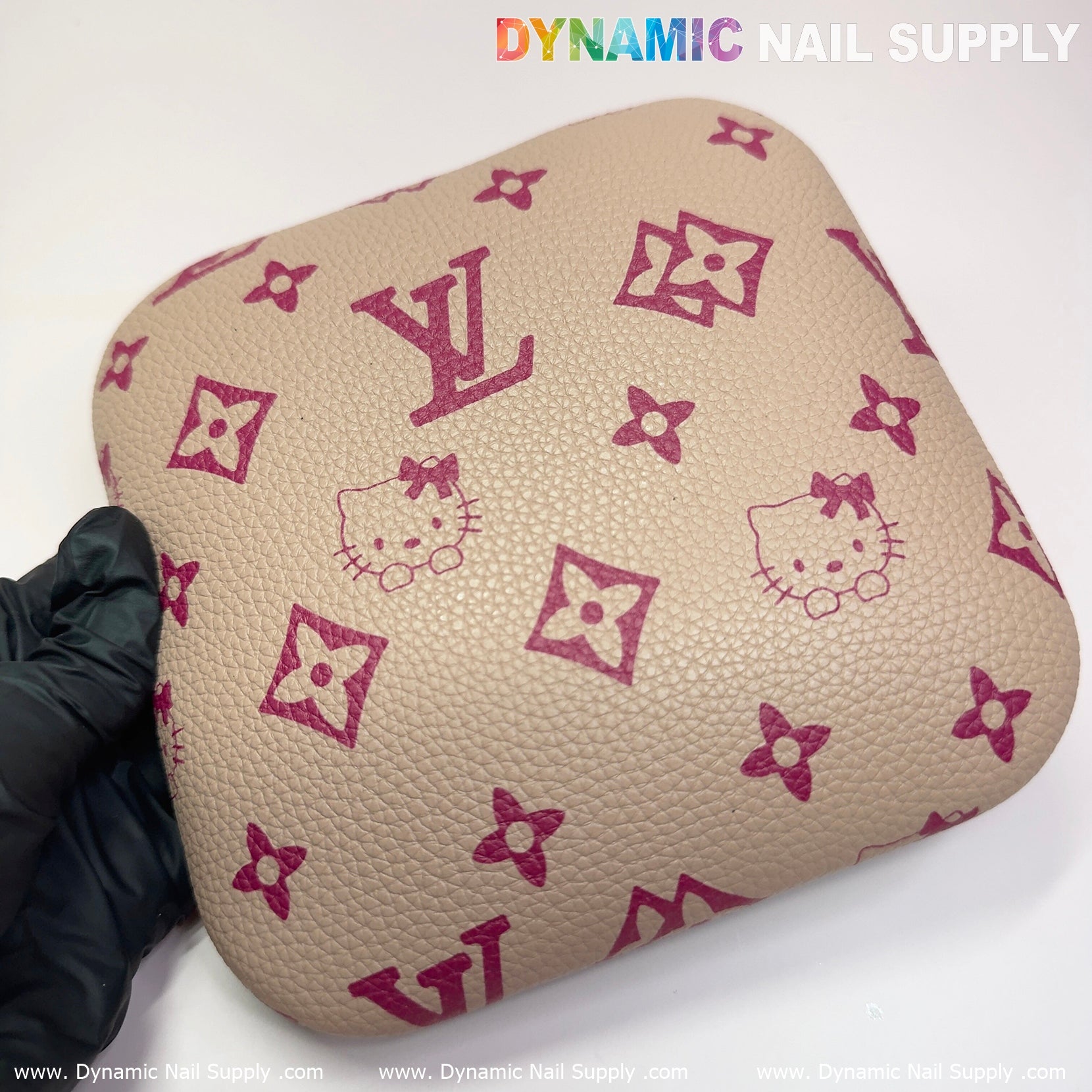 (Khaki LV Kitty Grain) Leather Elbow Cushion Pad Arm Rest Support for Manicure Nail Desk
