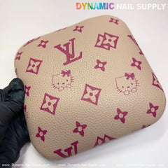 (Khaki LV Kitty Grain) Leather Elbow Cushion Pad Arm Rest Support for Manicure Nail Desk