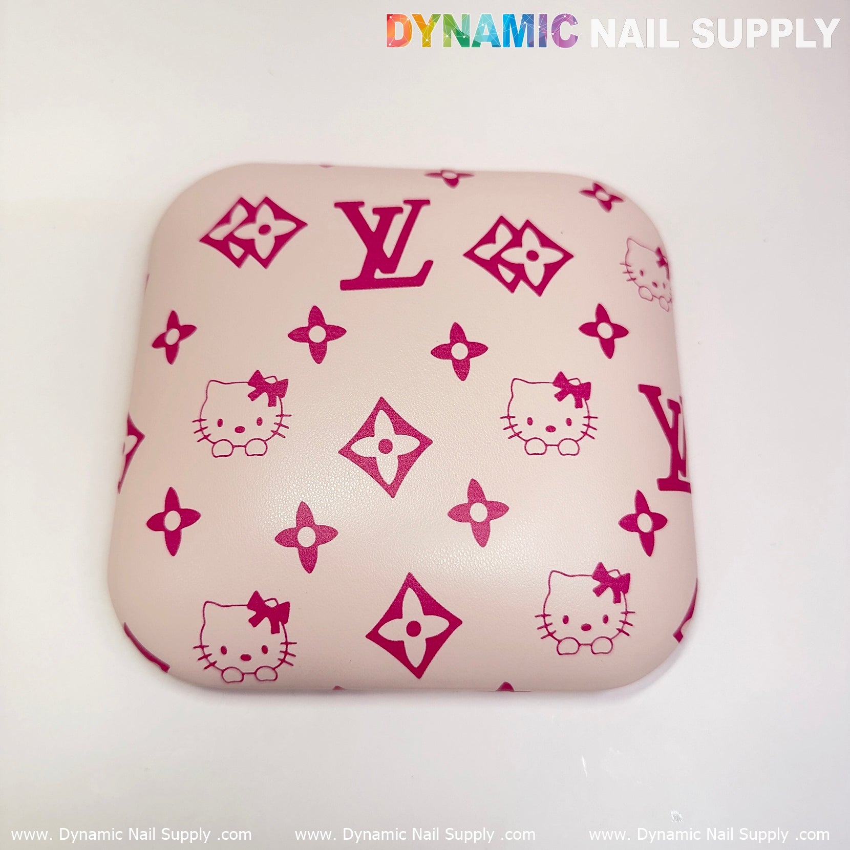 (Creamy Pink LV Kitty Smooth) Leather Elbow Cushion Pad Arm Rest Support for Manicure Nail Desk