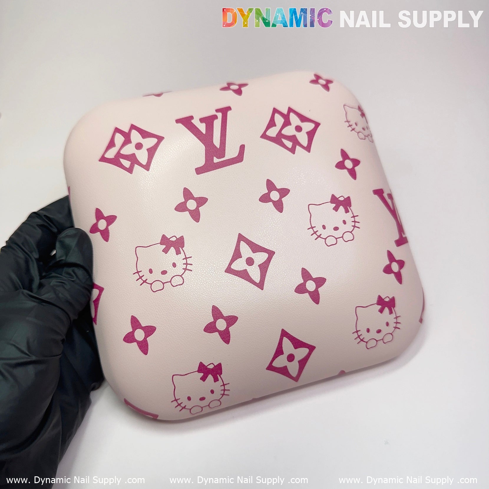 (Creamy Pink LV Kitty Smooth) Leather Elbow Cushion Pad Arm Rest Support for Manicure Nail Desk