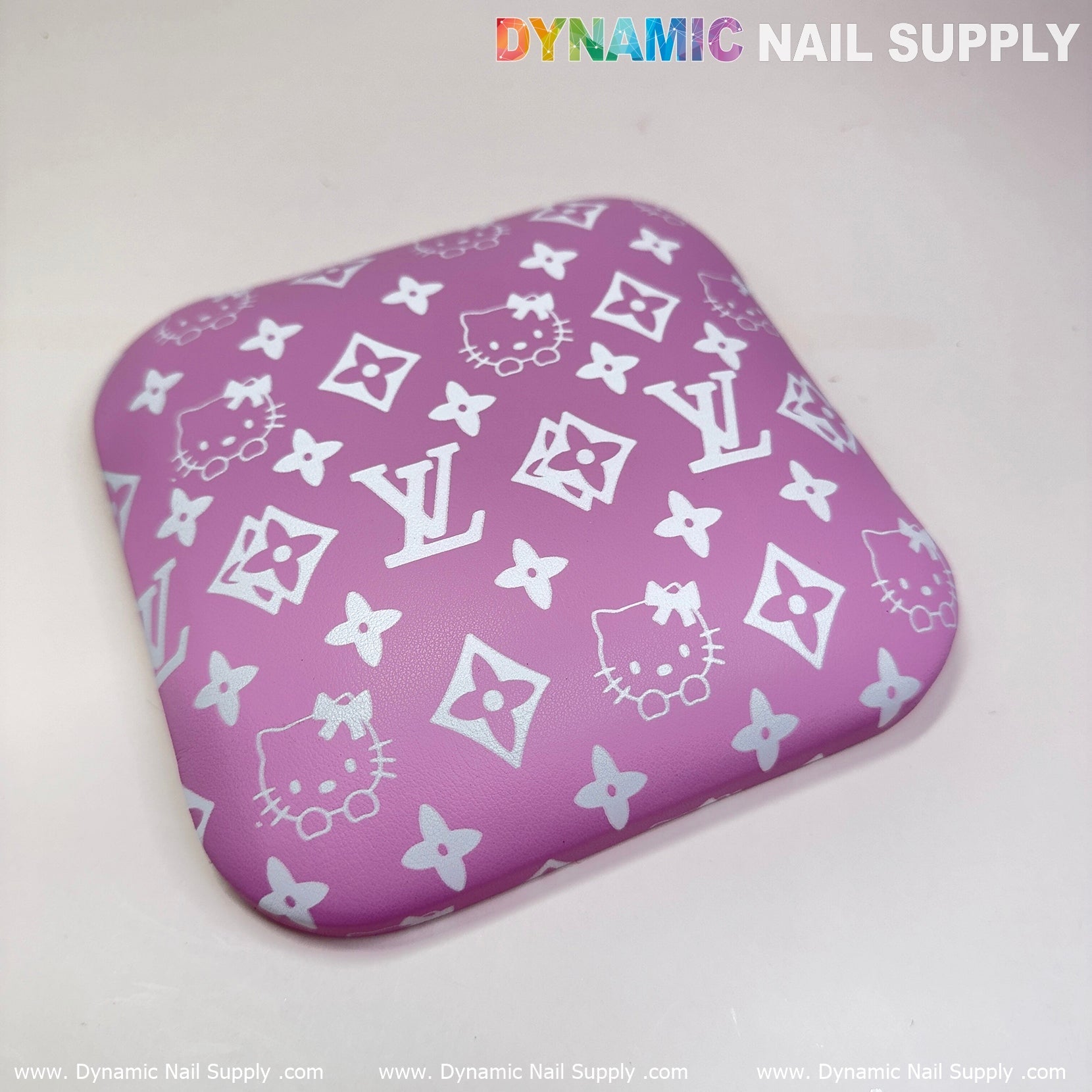 (Pink&White LV Kitty Smooth) Leather Elbow Cushion Pad Arm Rest Support for Manicure Nail Desk