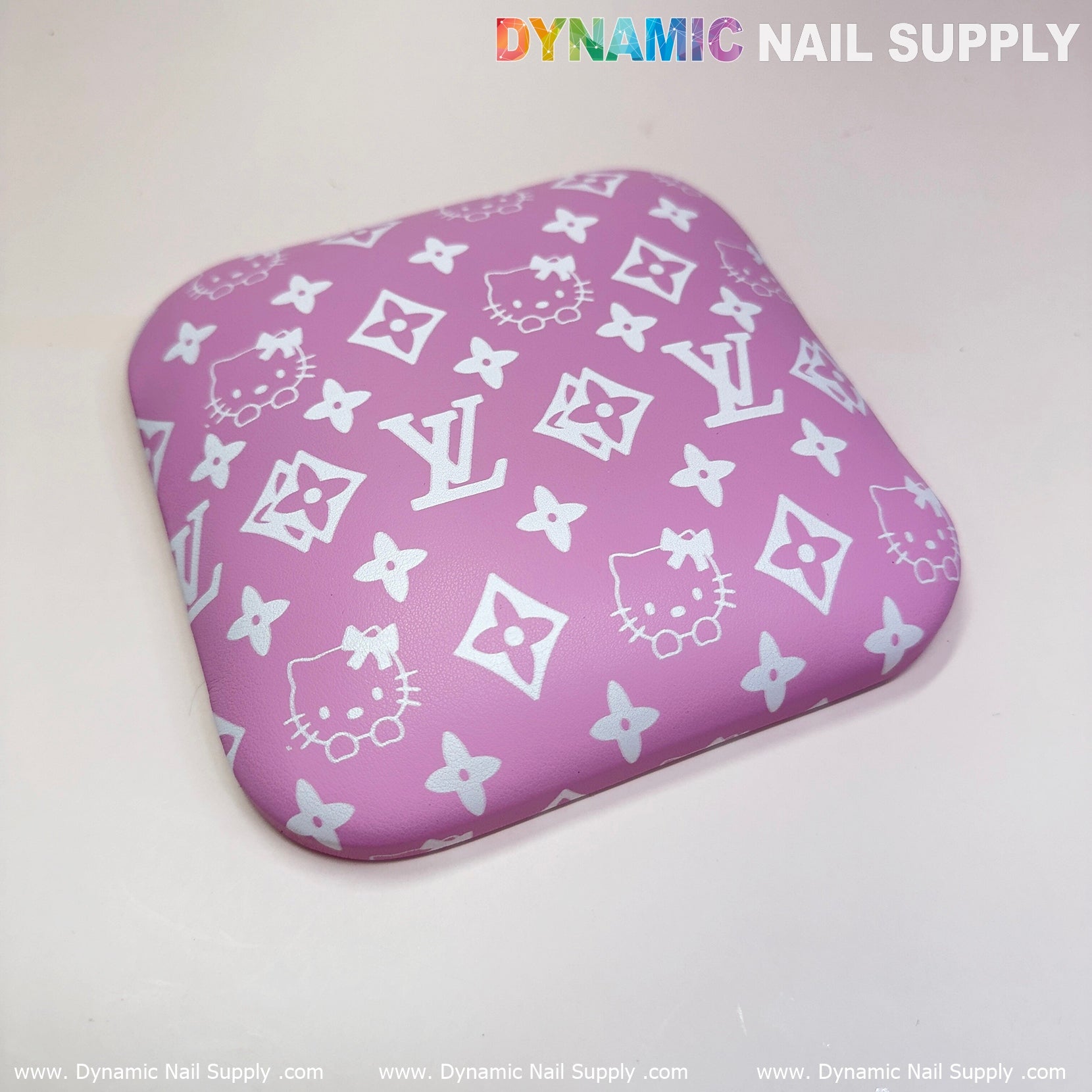 (Pink&White LV Kitty Smooth) Leather Elbow Cushion Pad Arm Rest Support for Manicure Nail Desk