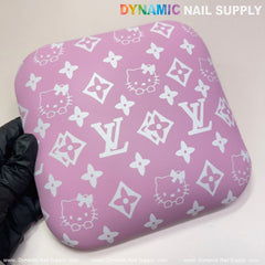(Pink&White LV Kitty Smooth) Leather Elbow Cushion Pad Arm Rest Support for Manicure Nail Desk