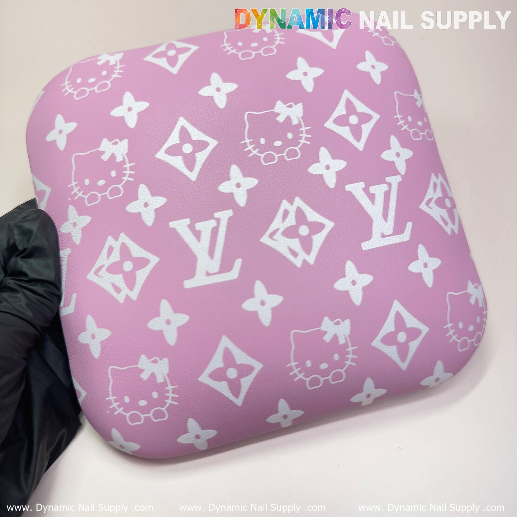 (Pink&White LV Kitty Smooth) Leather Elbow Cushion Pad Arm Rest Support for Manicure Nail Desk
