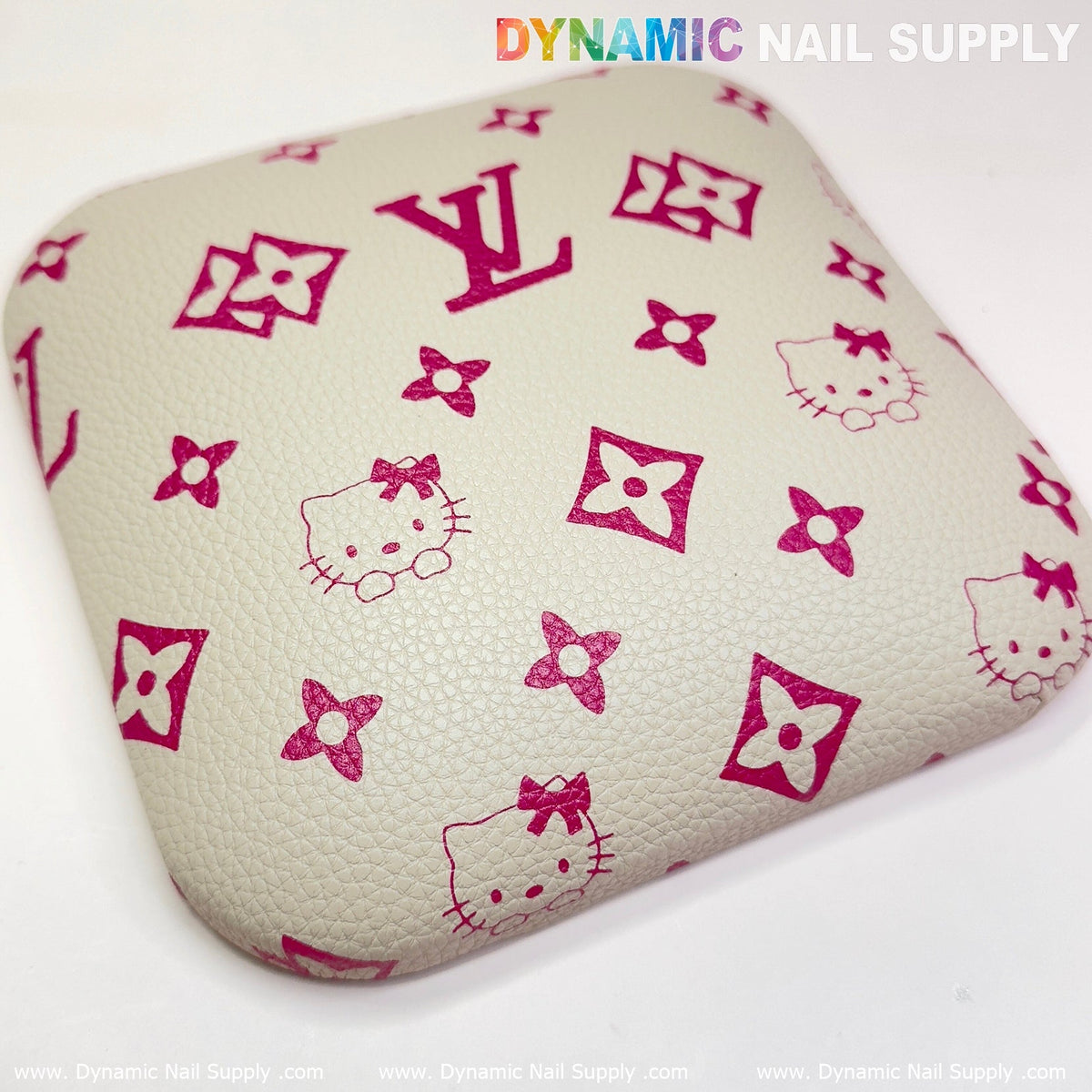 (Beige LV Kitty Grain) Leather Elbow Cushion Pad Arm Rest Support for Manicure Nail Desk