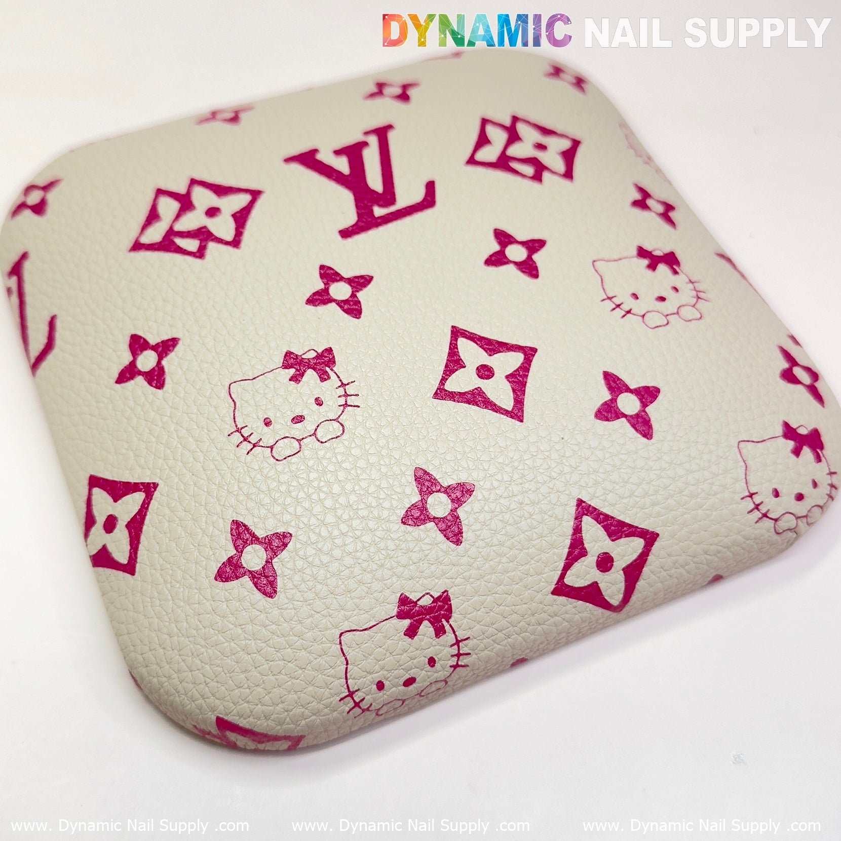 (Beige LV Kitty Grain) Leather Elbow Cushion Pad Arm Rest Support for Manicure Nail Desk
