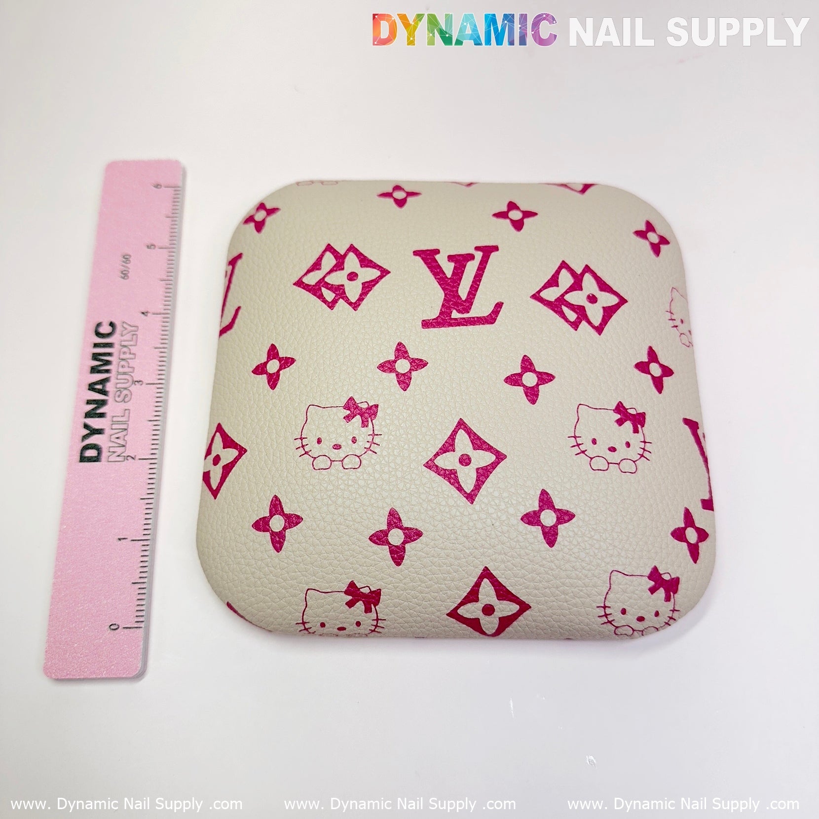 (Beige LV Kitty Grain) Leather Elbow Cushion Pad Arm Rest Support for Manicure Nail Desk