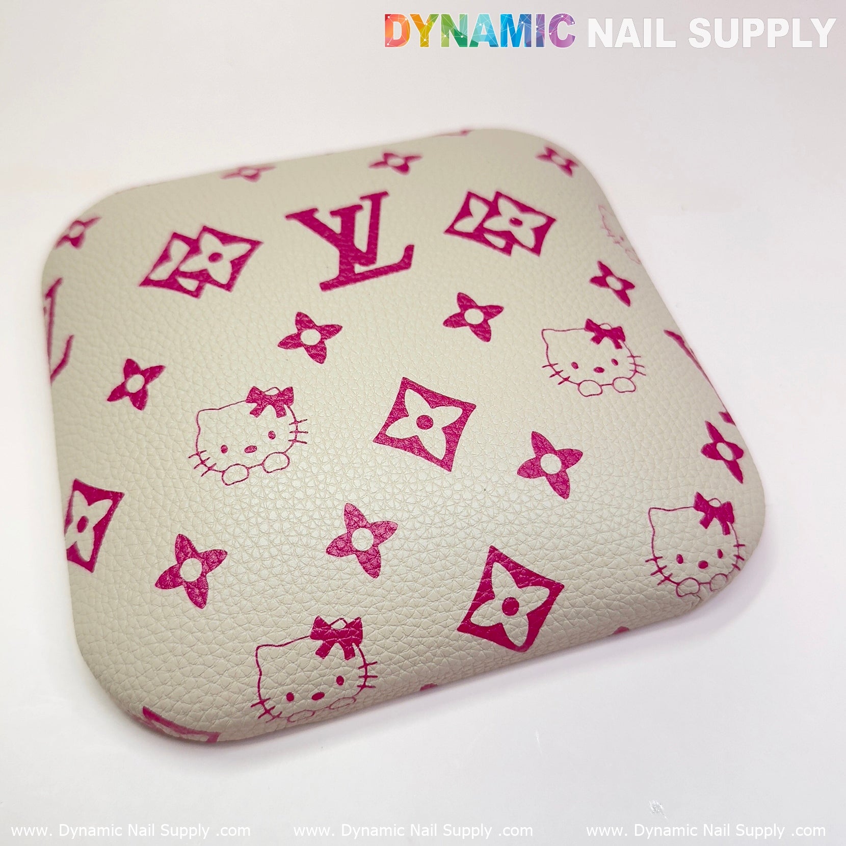 (Beige LV Kitty Grain) Leather Elbow Cushion Pad Arm Rest Support for Manicure Nail Desk