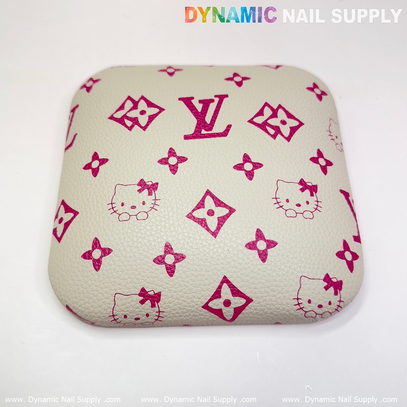 (Beige LV Kitty Grain) Leather Elbow Cushion Pad Arm Rest Support for Manicure Nail Desk