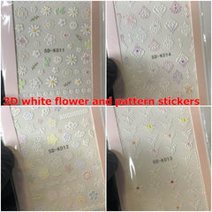 3D white flower and pattern stickers for spring season (Stickers for nails art design)