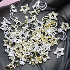 48 pcs Silver Gold Star and Moon shapes charms for Christmas Nails Design (star dangles, moon dangles)