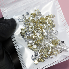 48 pcs Silver Gold Star and Moon shapes charms for Christmas Nails Design (star dangles, moon dangles)