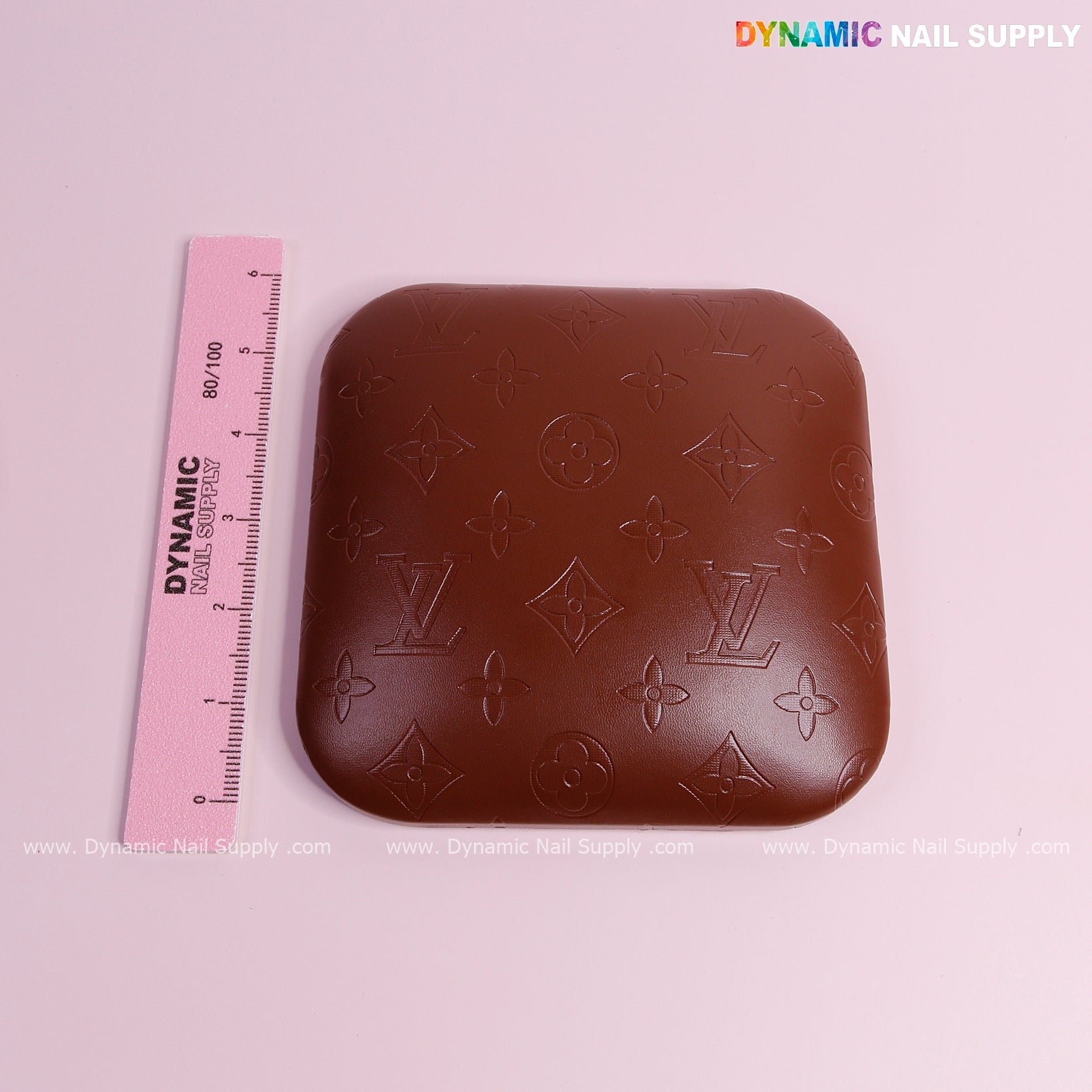 (Chocolate LV Engraved - smooth logo) Elbow Pillow Pad for Nail Tech : Soft Pu Leather, Supportive, Built for Long Hours Usage