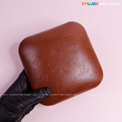 (Chocolate LV Engraved - smooth logo) Elbow Pillow Pad for Nail Tech : Soft Pu Leather, Supportive, Built for Long Hours Usage