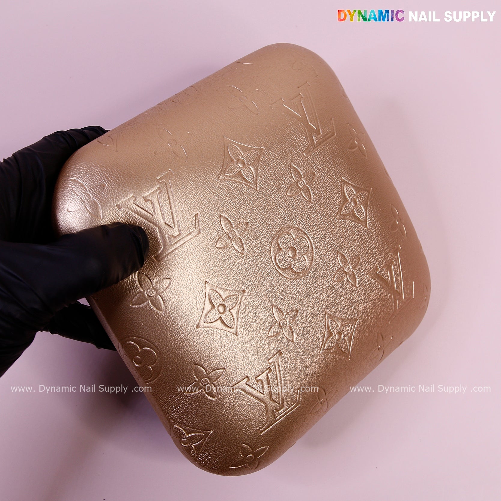 (Metallic Gold LV Engrave) Elbow Rest Pillow for Nail Tech : Soft Pu Leather, Supportive, Built for Long Hours