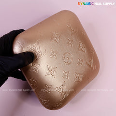 (Metallic Gold LV Engrave) Elbow Rest Pillow for Nail Tech : Soft Pu Leather, Supportive, Built for Long Hours