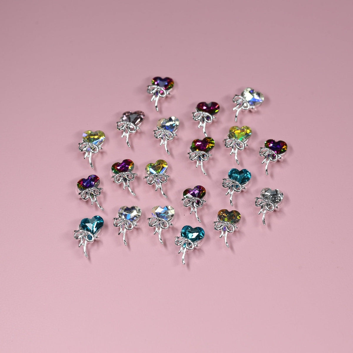 20 pcs Heart Shaped Rhinestone Charms for Nails Art Designer (Heart Balloon with Bows)