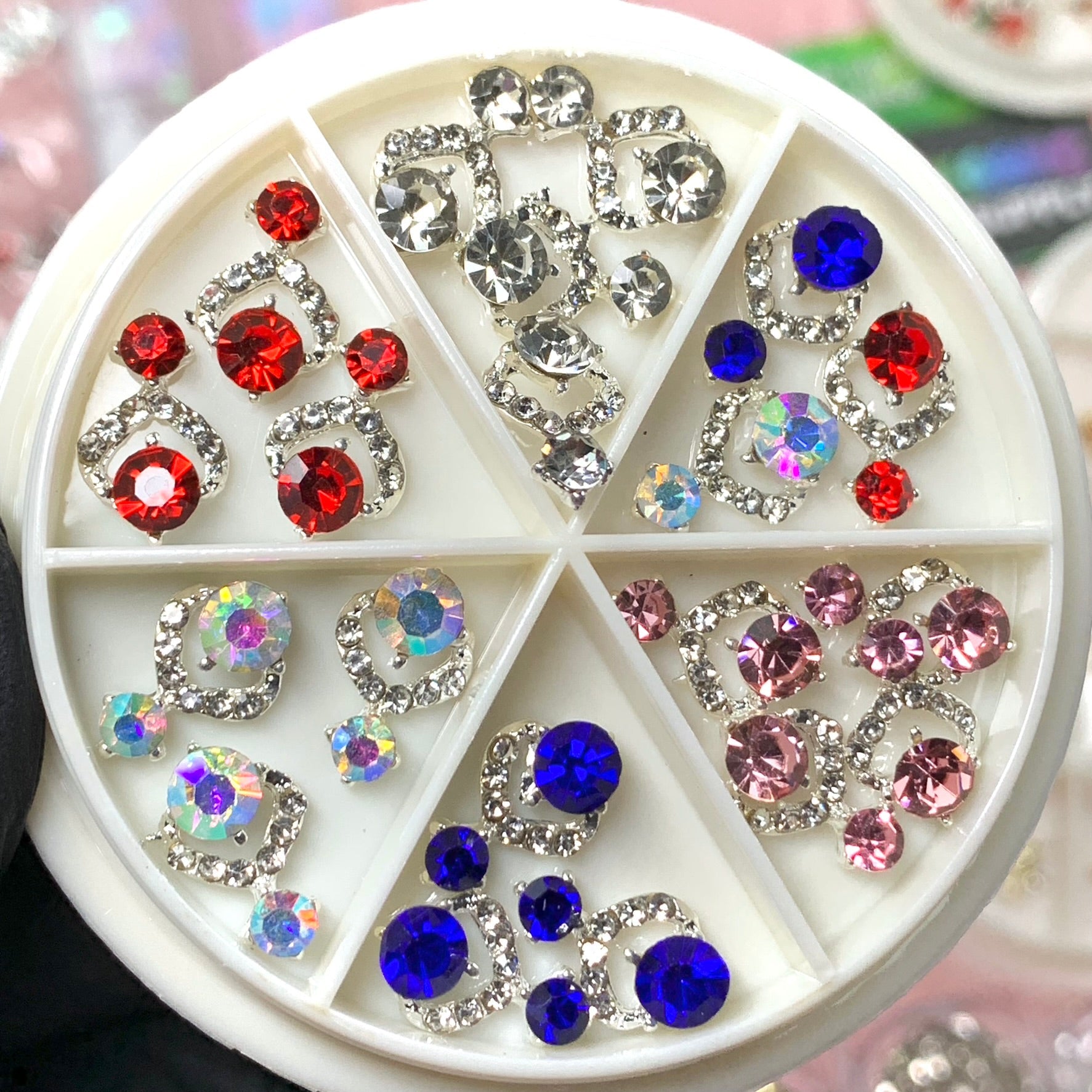 20 pcs Luxury 3D Nail Charms for Christmas design nails (Red, Blue, Pink, AB, Silver)