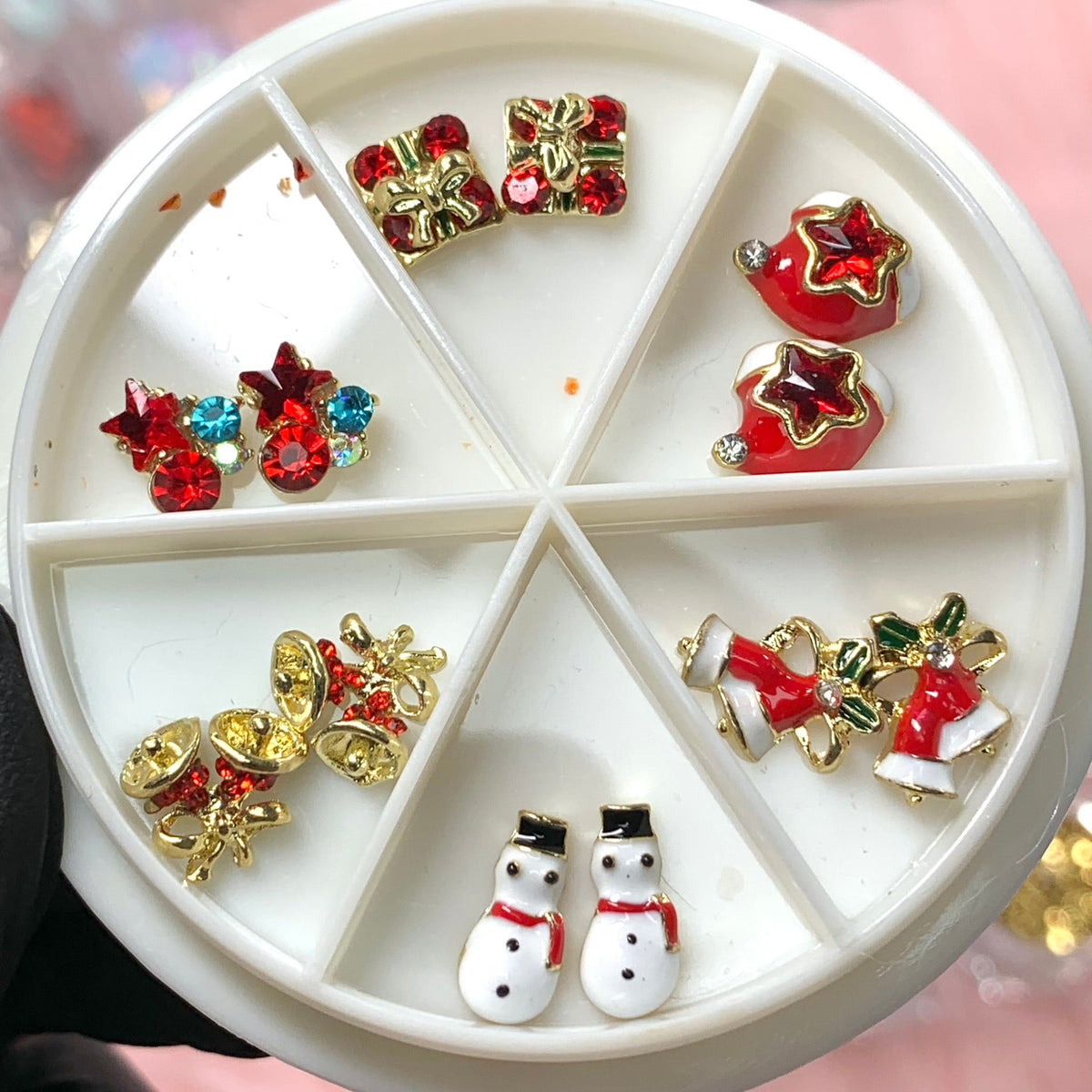 12 pcs Christmas Nail design Charms (Snowman, Bell, Gift box)