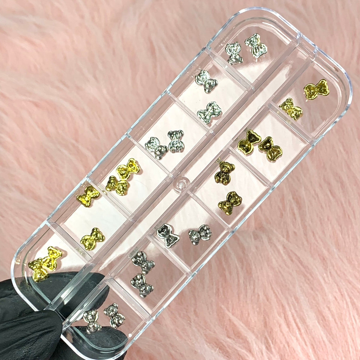 24pcs Silver and Gold teddy bear charms for nails art design