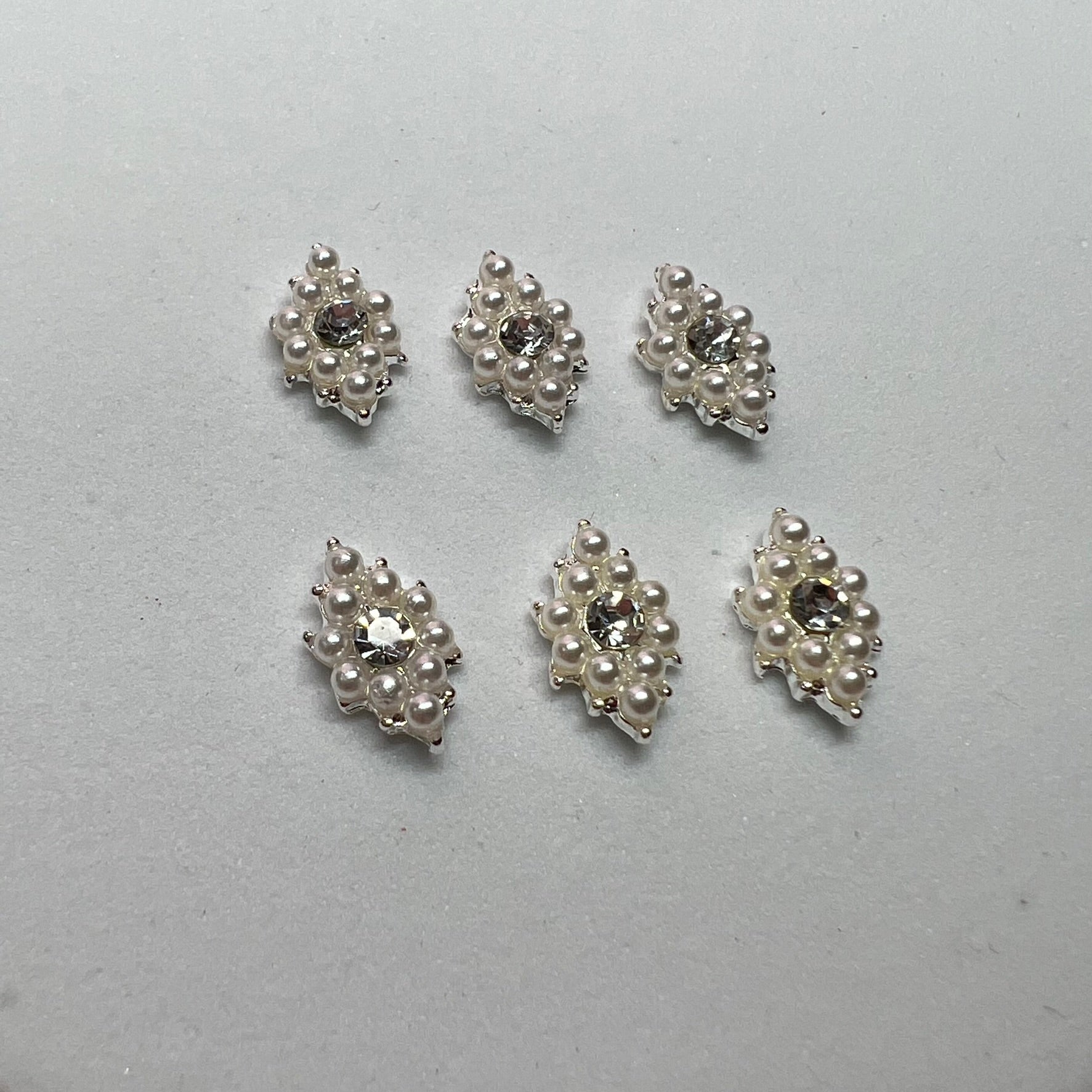6 pcs Rhombus shape Charm for Nails Art Design (Pearls Engraved)
