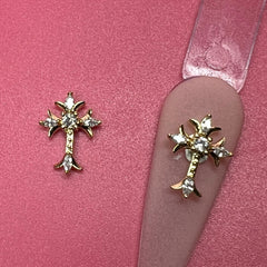 2 pcs Crosses Charm for Nails Art Design (Rhinestones engraved)