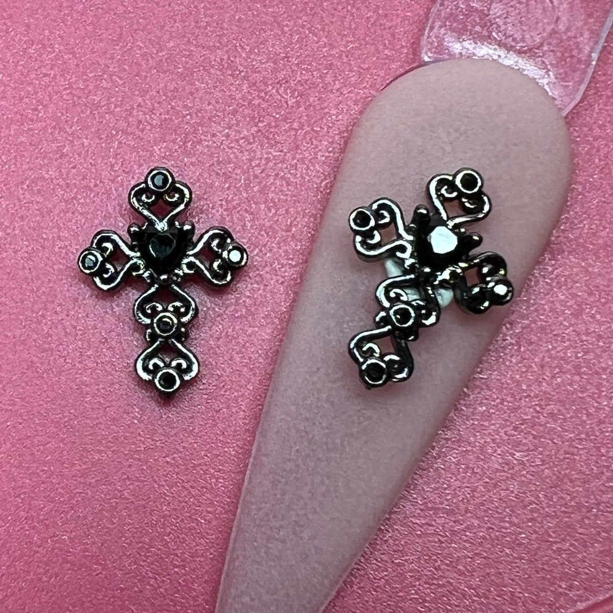 2 pcs 3D Black Crosses Charm for Nails Art Design (Black Rhinestones engraved)