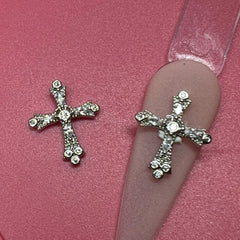 2 pcs Vintage Crucify (Crosses) Charm for Nails Art Design (Rhinestones engraved)