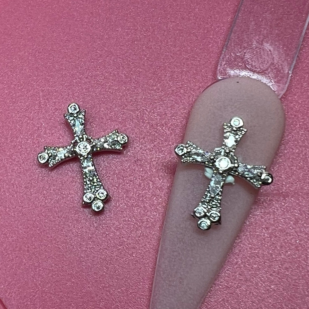 2 pcs Vintage Crucify (Crosses) Charm for Nails Art Design (Rhinestones engraved)