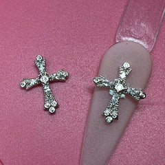 2 pcs Vintage Crucify (Crosses) Charm for Nails Art Design (Rhinestones engraved)
