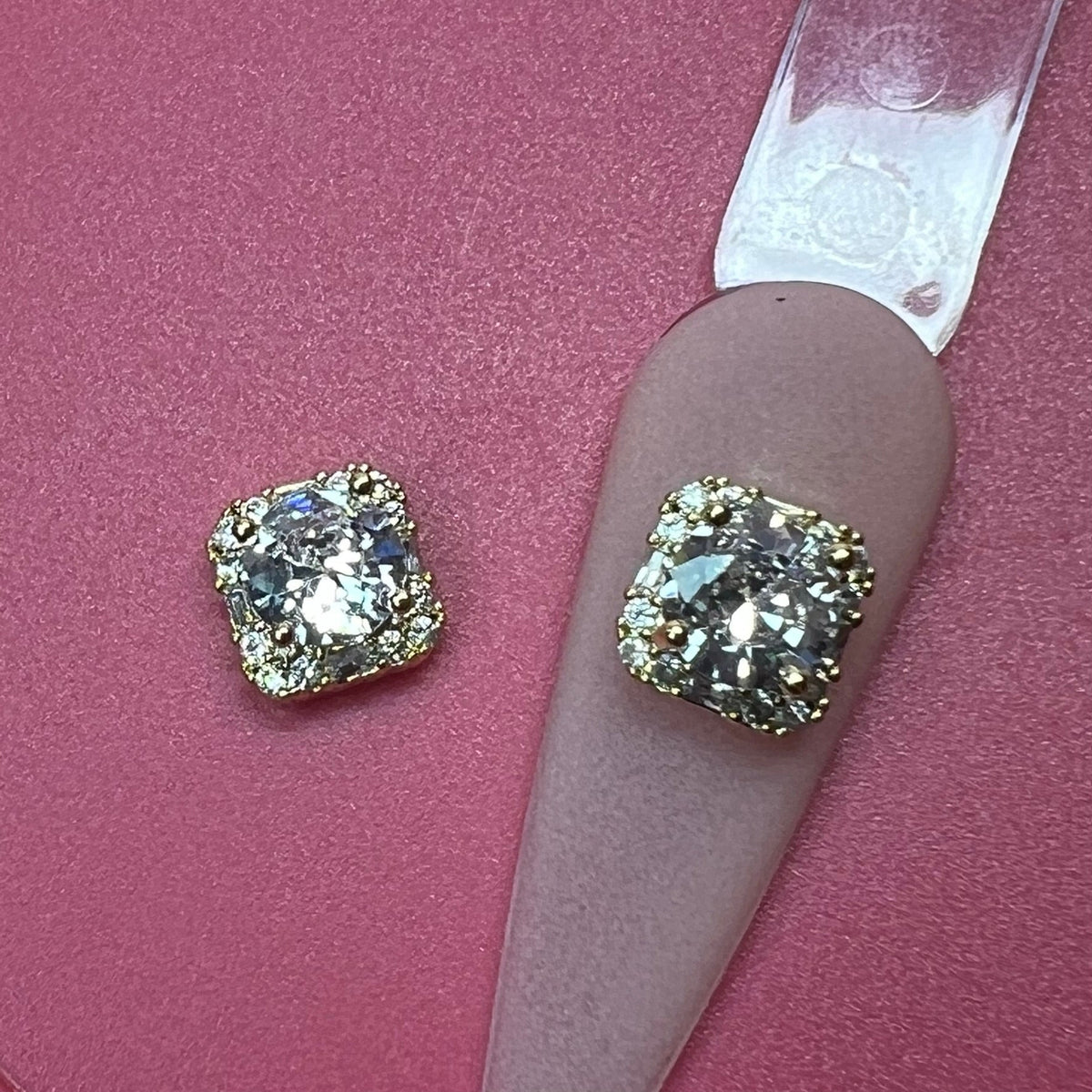 2 pcs Clear Crystal Square Charm for Luxury Nails Art Design (Crystal Rhinestone Engraved)